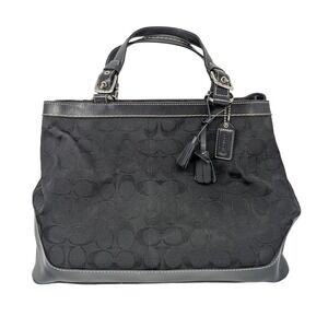 Coach Hampton Signature Shoulder Bag Canvas Leather Black C Logo Y2K Vintage 90s